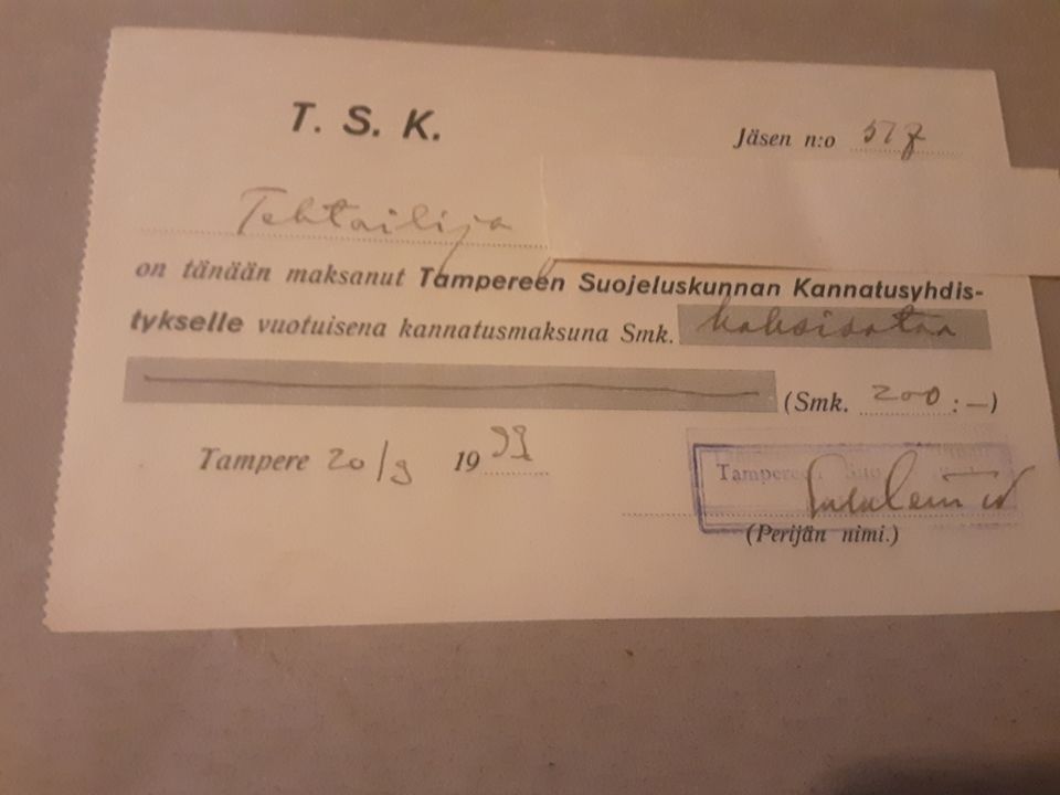 T:reen Suojeluskunnan kuitti