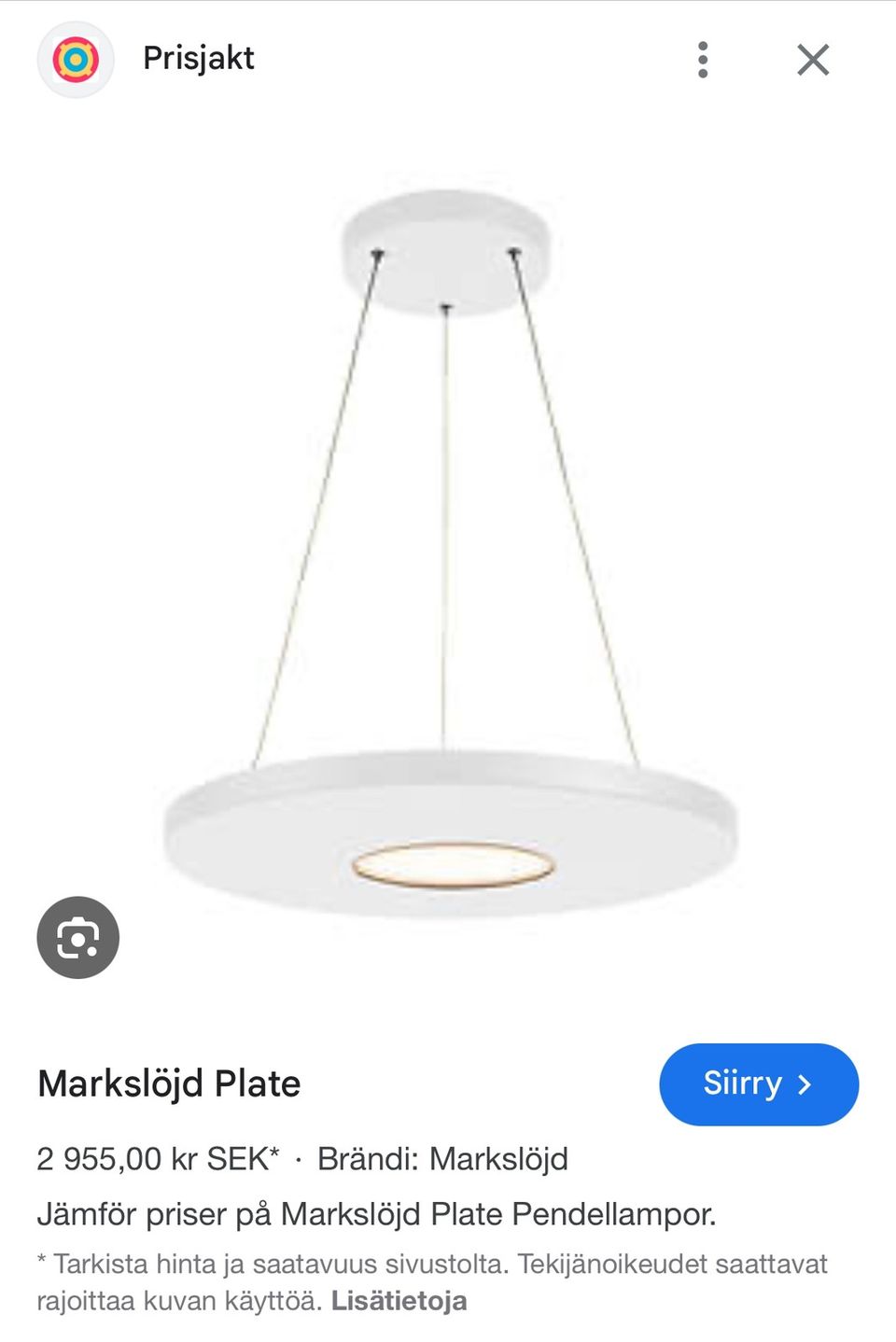 Marksjöld Plate valkoinen kattovalaisin