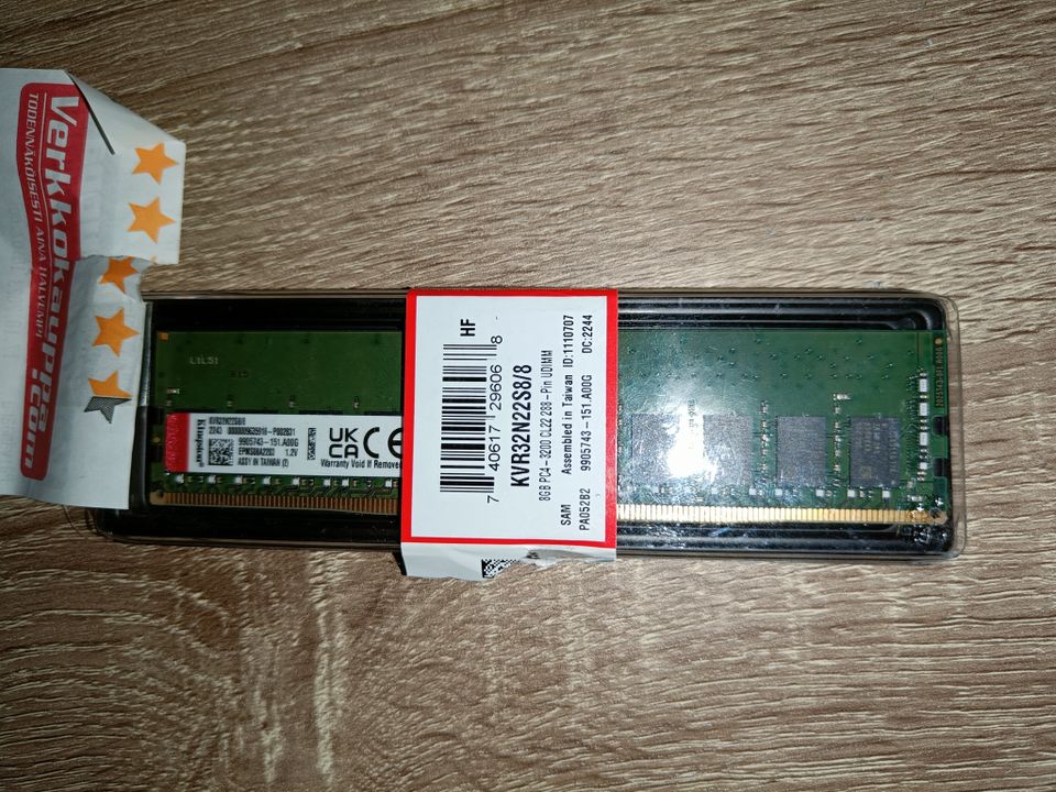 8 Gb 3200 CL22 288 UDIMM -muistikampa (uusi)