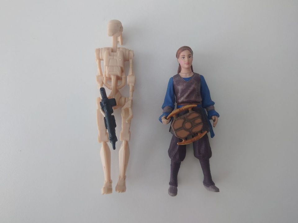 Star Wars -keräilyfiguurit Padme Amidala ja Battle Droid (Hasbro, 1999)