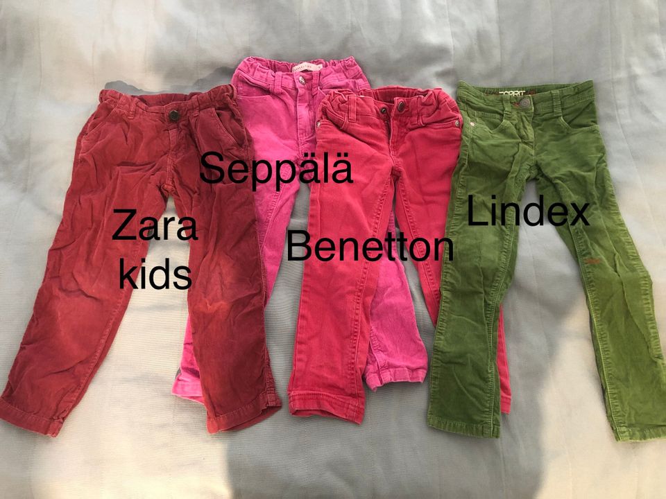 Housut; Zara, Seppälä, Benetton, Lindex koossa 110/116