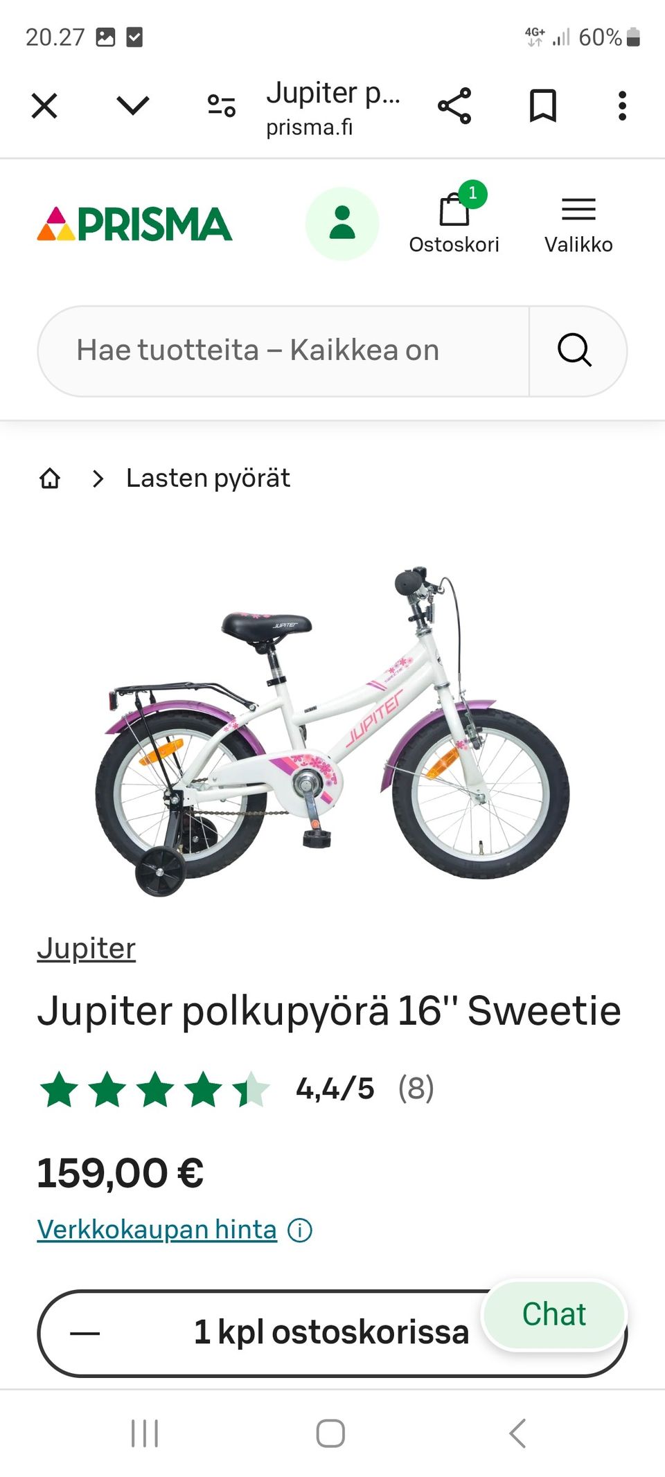 Uusi Jupiter Sweetie 16" apupyörillä