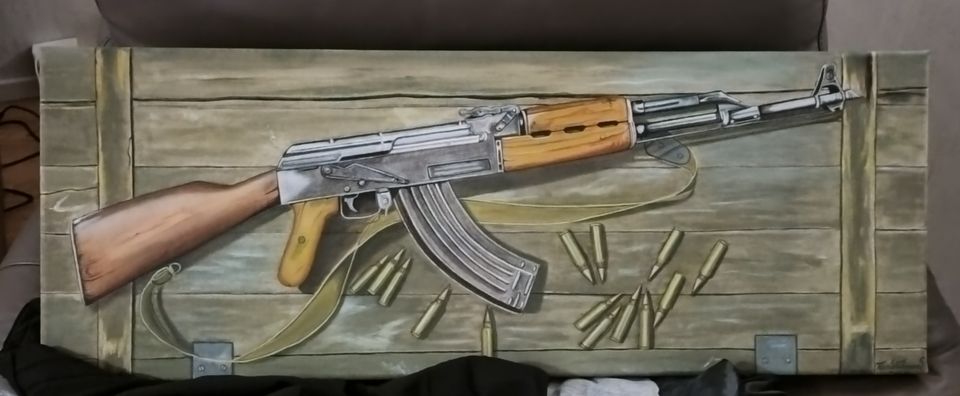 AK 47 Kalasnìkov öljyvärimaalaus