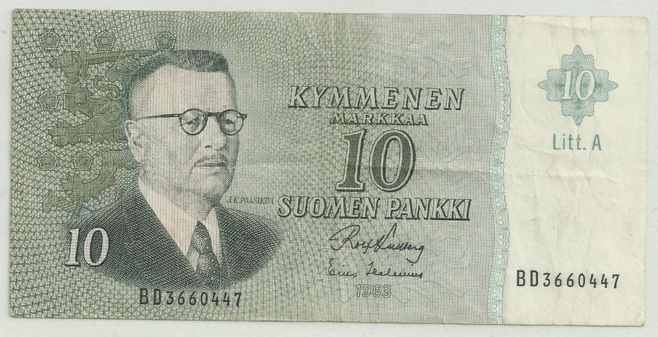 Suomi Seteli 10 markkaa 1963 Liit.A No BD-3660447