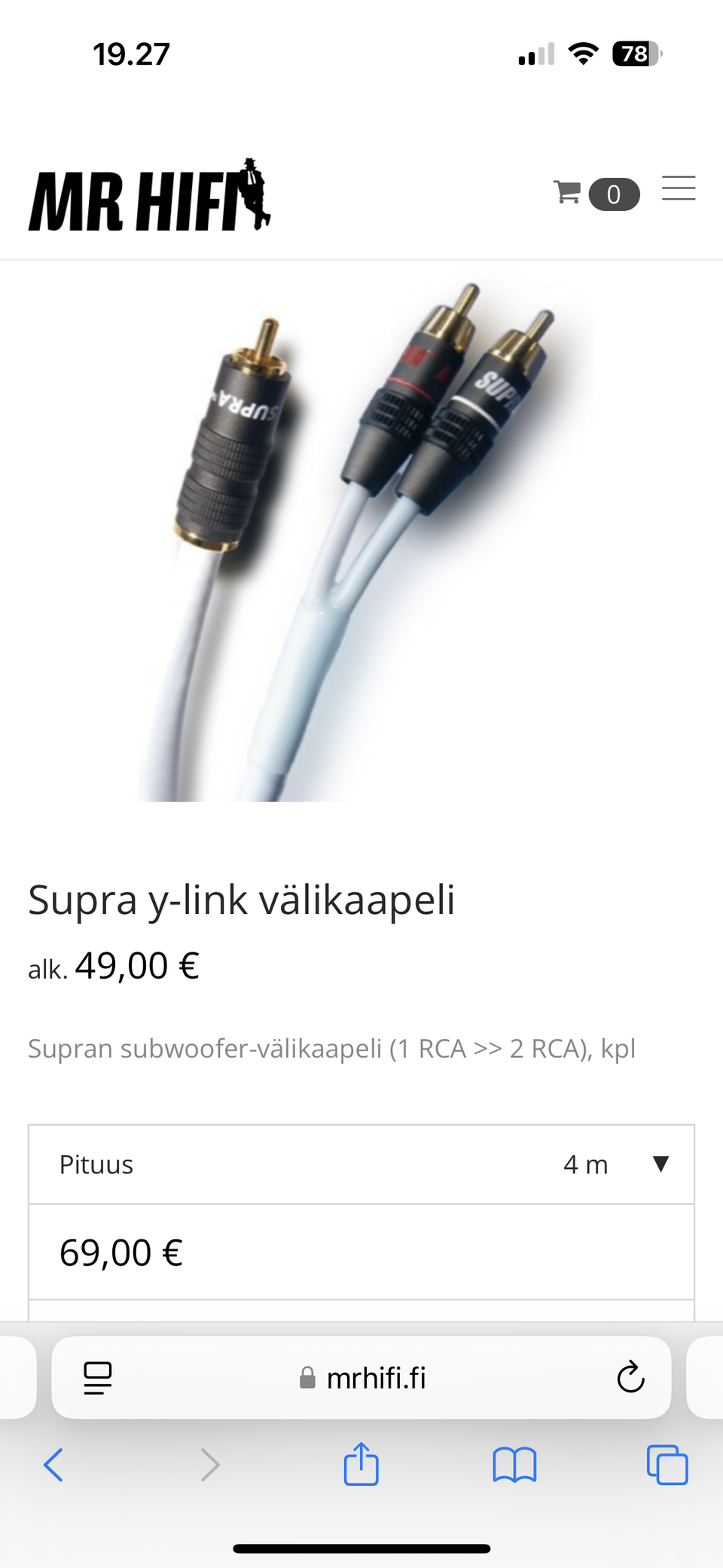 Supra Y-link RCA kaapeli Hifi