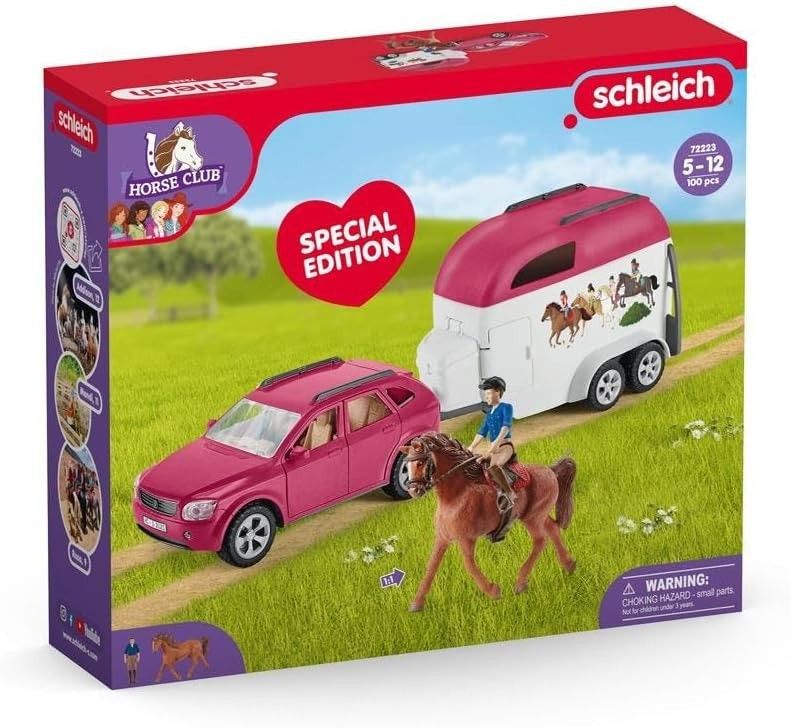 UUSI Schleich auto ja traileri ja hevonen leikkisetti