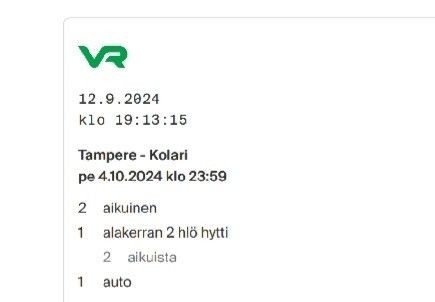 Tampere- Kolari + Kolari- Tampere yöjuna makuuhytti+auto