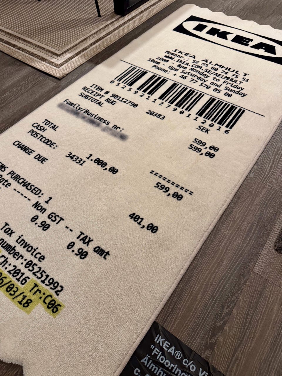 Virgil Abloh x IKEA MARKERAD レシート ラグ Virgil Abloh x IKEA MARKERAD 