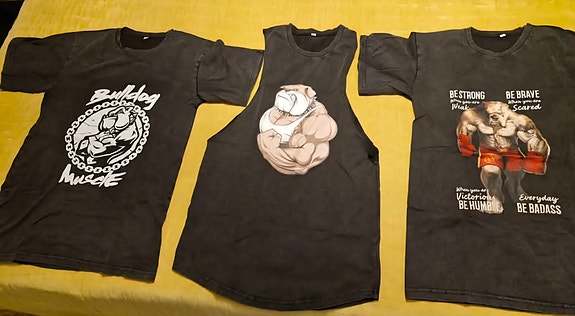 Hienoja treenipaitoja bulldogin kuvalla