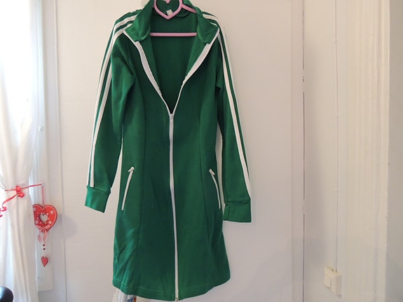 Vintage pitkä college takki vetoketjulla S 36 kokoa vihreä