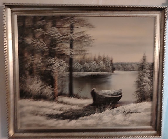 Tyylikäs talvimaisema öljyvärimaalaus.