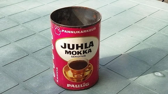 1969-73 patinoitunut kahvipurkki Paulig Juhla Mokka