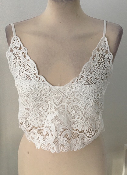Uusi valkoinen pitsitoppi crop top S