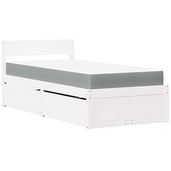 vidaXL Sänky laatikoilla ja patjalla valkoinen 90x190 cm täysi mänty(sku3281920