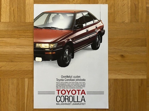 Esite Toyota Corolla lisävarusteet 1988