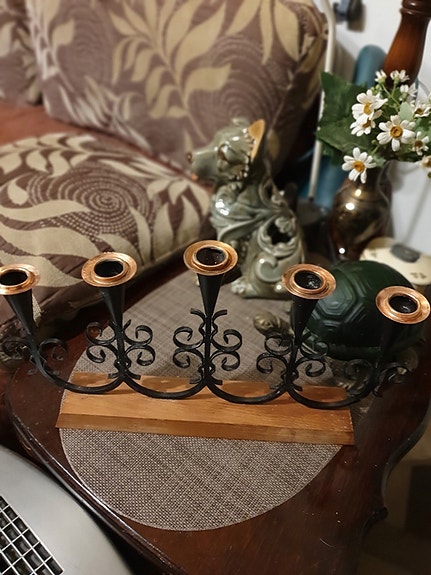 Kynttilänjalka vintage/teak/metalli/kupari