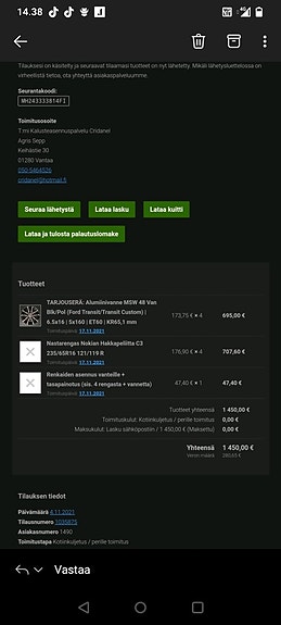 Uudet vanteet ja nastarenkaat