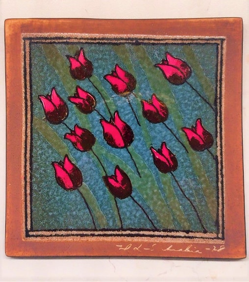 Heljä Liukko-Sundström keram.taulu Tulppaanit 1978