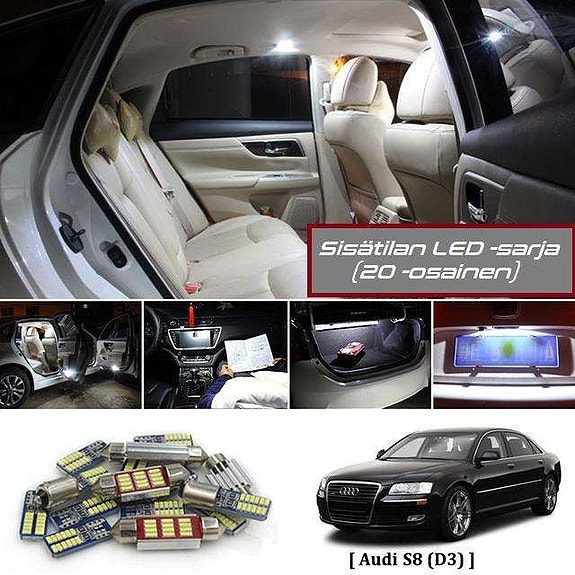 Audi S8 (D3) Sisätilan LED -muutossarja – 18 kpl – Plug & Play