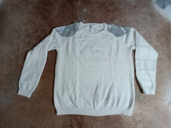 H&M neule XL angoraa/paljettikoristeltu valkoinen