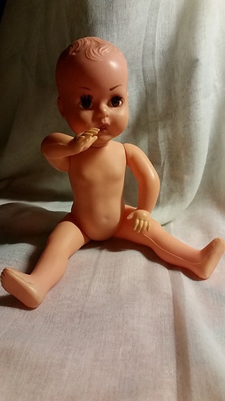 Vintage, nukke, ruskeat silmät, Dollytex, Vihti