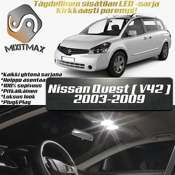 Nissan Quest (V42) Sisätilan LED -muutossarja – 18 kpl – Plug & Play