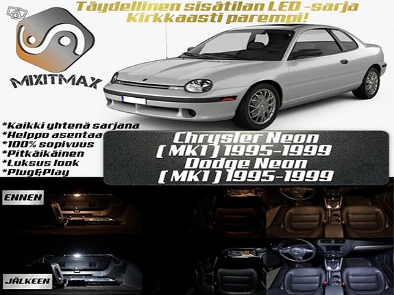 Chrysler / Dodge Neon (MK1) Sisätilan LED -muutossarja – 11 kpl – Plug & Play