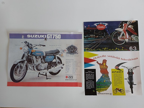 Juliste Suzuki GT750 ja Tunturi 63 mopo Koko 30x40
