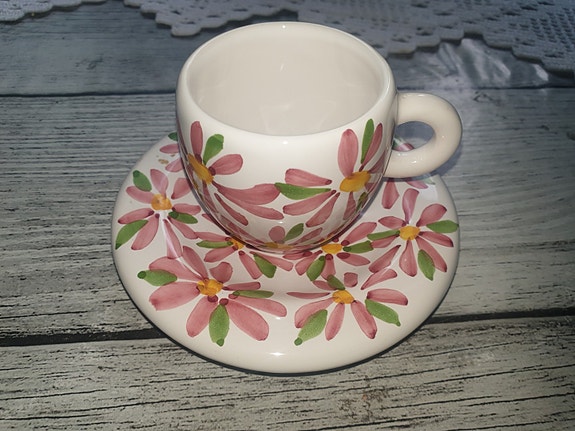 Vintage roosa - värit mokkakuppi / kukkakuppi + tassi