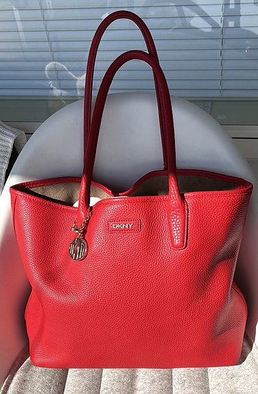 Aito DKNY punainen shopping Nahka laukku Nahkalaukku