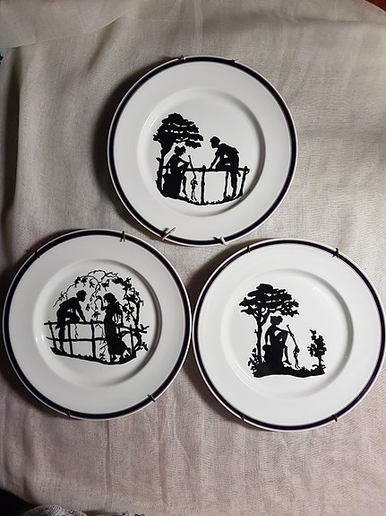 Vintage, seinälautaset 3kpl setti, silhuetti, Ahti, Arabia