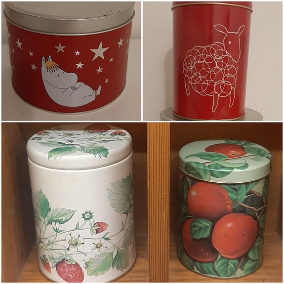 4x pyöreä peltipurkki Pentik Muumi kasveja