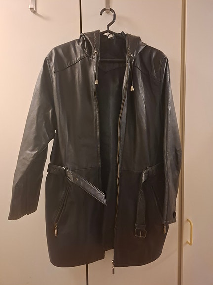 Nahkatakki, vintage, musta, koko 36