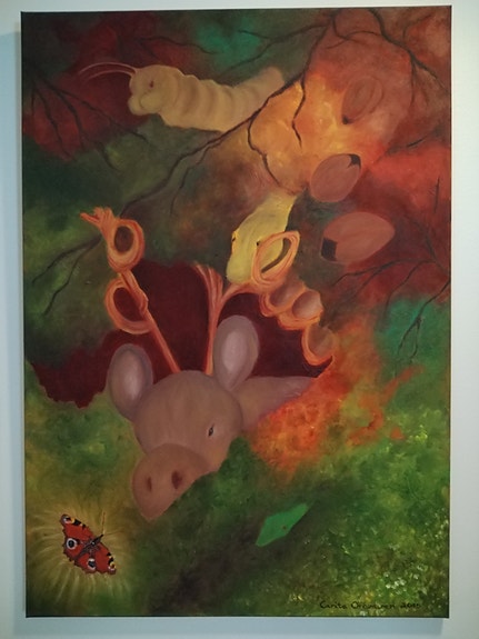 Öljyväri-maalaus  "Raparperin alla".
