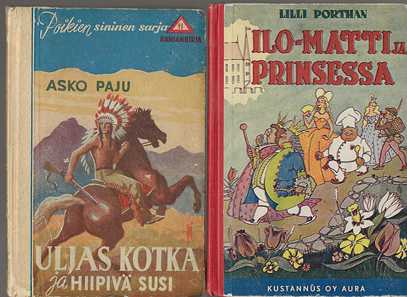 Kokoelma vanhoja lastenkirjoja ja kansansatuja.