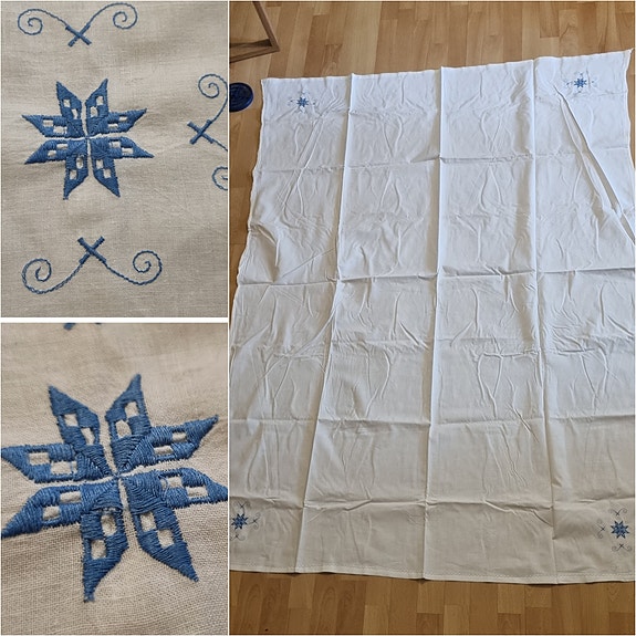 Pöytäliina kirjailtu liina sisustus tekstiili kangas vintage