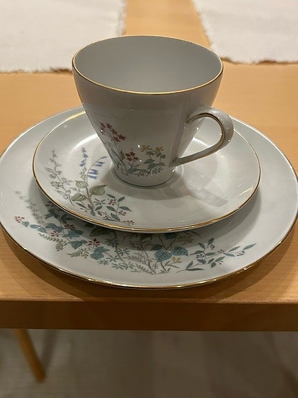 Rosenthal Romantica kahvikuppi ja lautaset kukkakuviolla