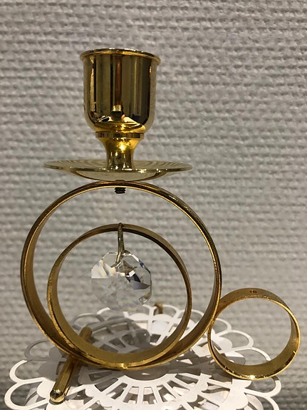 Vintage kullattu 24k kynttilänjalka + Swarovski kristalli
