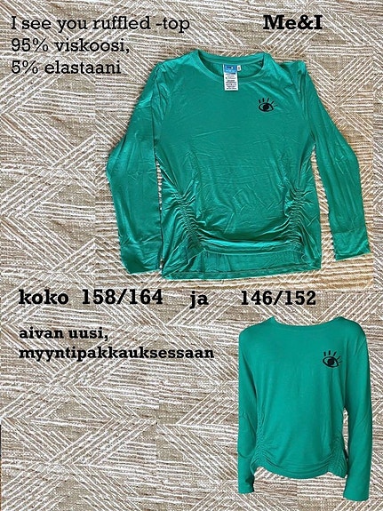 UUDET TOPIT,  I see you ruffled -top ,   2 kokoa : 146/152 ja 158/164