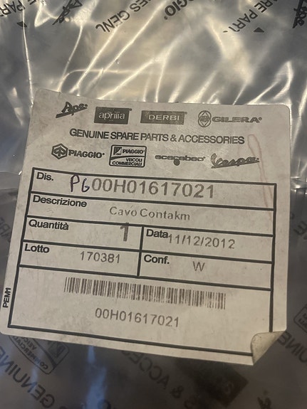 Derbi nopeusmittarin vaijeri 00H1617021