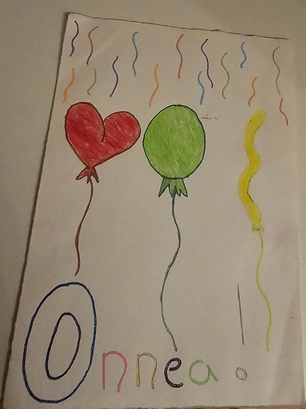 Uniikki Onnea-kortti – Ilmapalloilla höystetty juhlan taideteos! 🎈✨