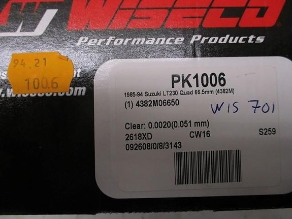 WISECO PK1006 Mäntäsarja 66,5 SUZUKI LT230 85-94