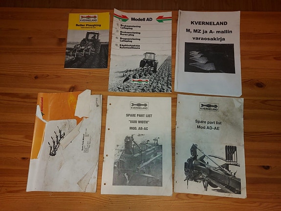 Kverneland sarka-auran ohje- ja varaosakirjoja