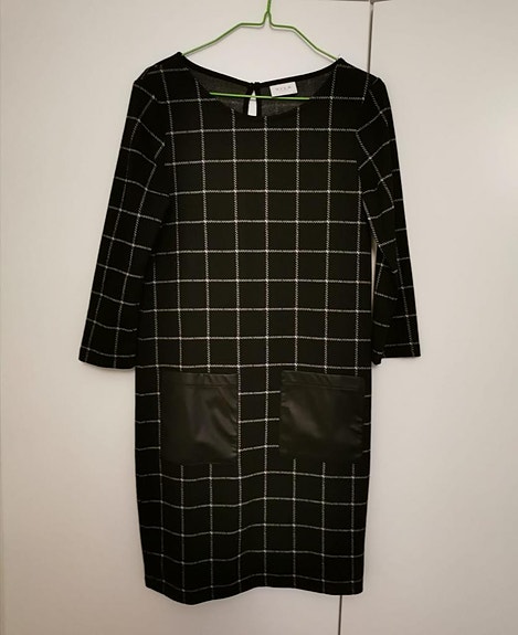 VILA ruudullinen mekko / tunika nahkataskuilla XS