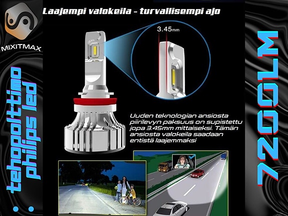 H1 LED Ajovalot ;6000lm TEHOPOLTTIMOT; 360° Säätö