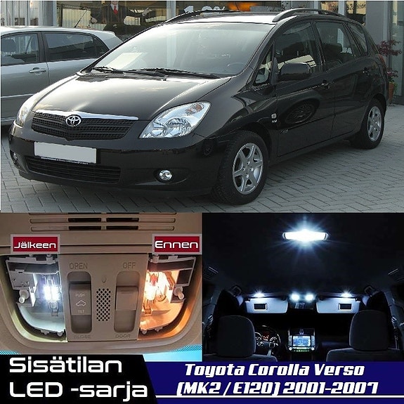 Toyota Corolla Verso (MK2) Sisätilan LED -muutossarja – 6 kpl – Plug & Play