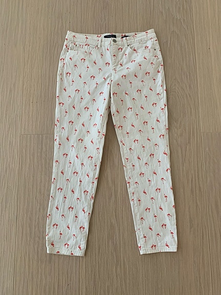 Nilkkapituiset stretch-farkut, flamingo-kuvio, 38