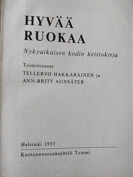 Hyvää kotiruokaa -keittokirja 1955