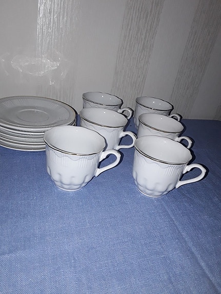 Valkoiset kahvikupit+tassit 6kpl