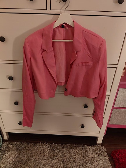 H&M pinkki pellavainen cropped bleiseri XL uusi